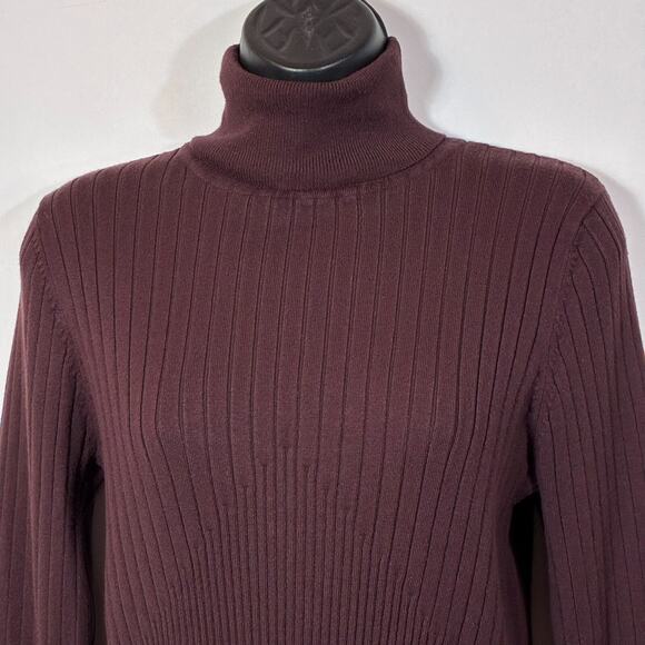 Brown Turtleneck Sweater Ribbed Bamboo Traders Women's Size Medium Retro Preppy - Picture 2 of 10